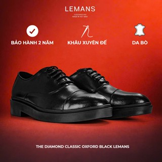Giày công sở Oxford Black LEMANS OF01, Da bò nguyên tấm,Đế độc quyền Lemans, tăng cao 4cm Bảo hành chính hãng 24 tháng