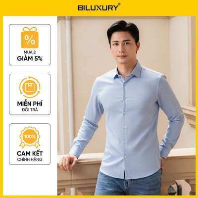 [T8_SALE 30%_HT] Áo Sơ Mi Dài Tay Xanh Thiết Kế Hoạ Tiết 9SMDH544XAH Biluxury Form Slimfit Cao Cấp Chống Nhăn Bền Màu