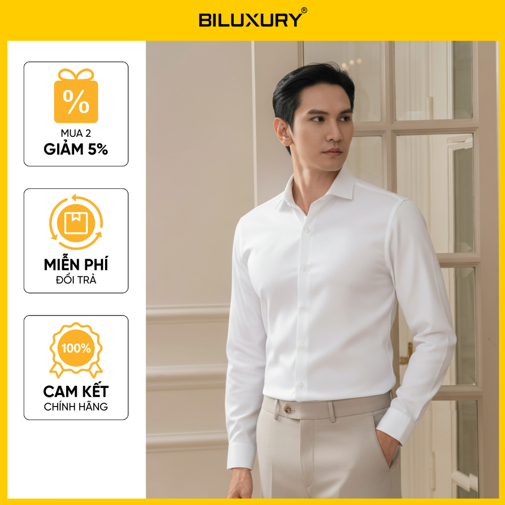 [NEW] Áo Sơ Mi Nam Dài Tay Trắng 9SMDT504TRK Biluxury Form Biluxury Cao Cấp Chống Nhăn Chống Bám Bẩn