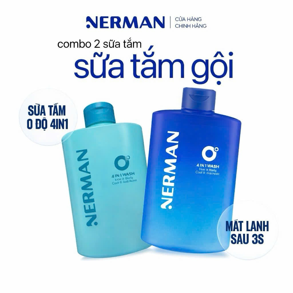 Sữa tắm gội NERMAN 0 Độ 4in1 330ml - Dưỡng ẩm và hương nước hoa quyến rũ cho làn da