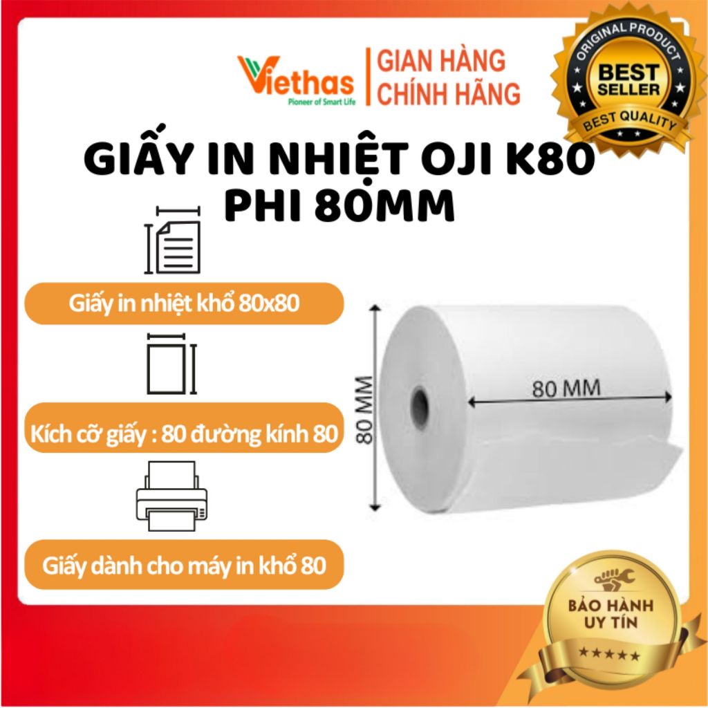 1 Cuộn Giấy in nhiệt Oji K80 Phi 80mm (80x80 mm) K80x80