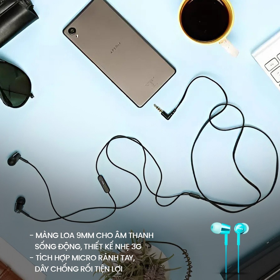 Tai nghe có dây in-ear Sony MDR-EX155AP màng loa 9mm cho âm thanh động, có micro đàm thoại, jack cắm | BigBuy360 - bigbuy360.vn