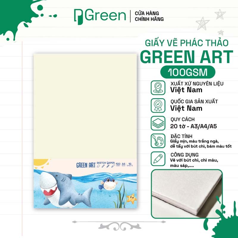 Tệp Giấy Vẽ Green Art - 100gsm - 20 tờ | PGREEN