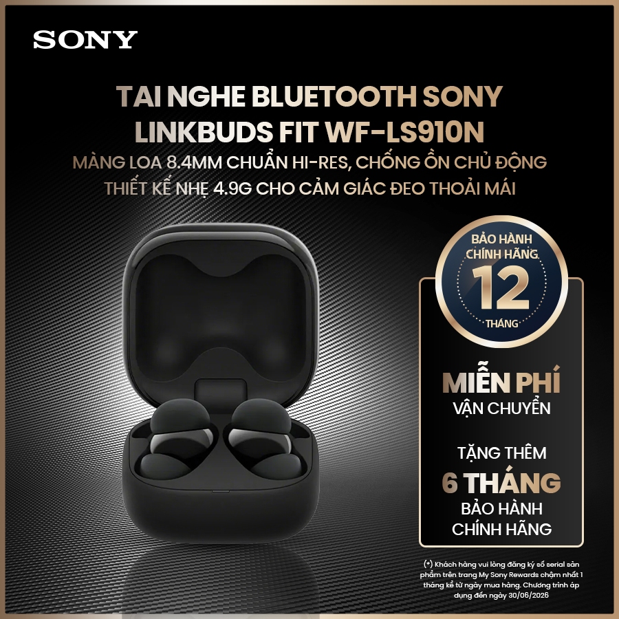 Tai nghe bluetooth Sony LinkBuds Fit WF-LS910N màng loa 8.4mm chuẩn Hi-Res, chống ồn chủ động