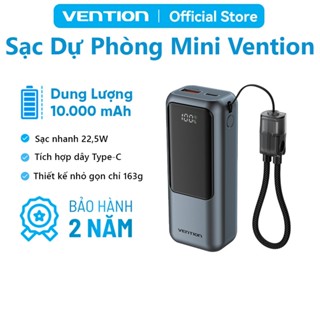 Pin Sạc Dự Phòng Mini 22.5W 10000mAh Vention Tích Hợp Dây Type C, Màn LED Hiển Thị,Hỗ Trợ Sạc Nhanh, Thiết Kế Nhỏ Gọn