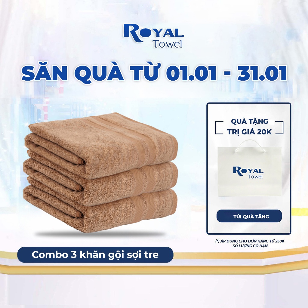 Bộ 3 Khăn Gội 35x70cm Royal Towel Chất Sợi Tre Siêu Mềm Mịn, Thấm Hút Tốt