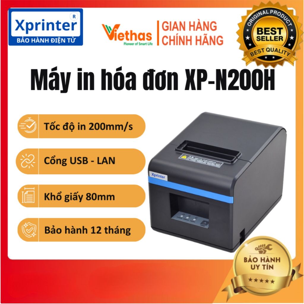 Máy In Hóa Đơn Nhiệt Xprinter XP-N200H Khổ Giấy K80, In Bill Bán Hàng Từ Máy Tính, Điện Thoại