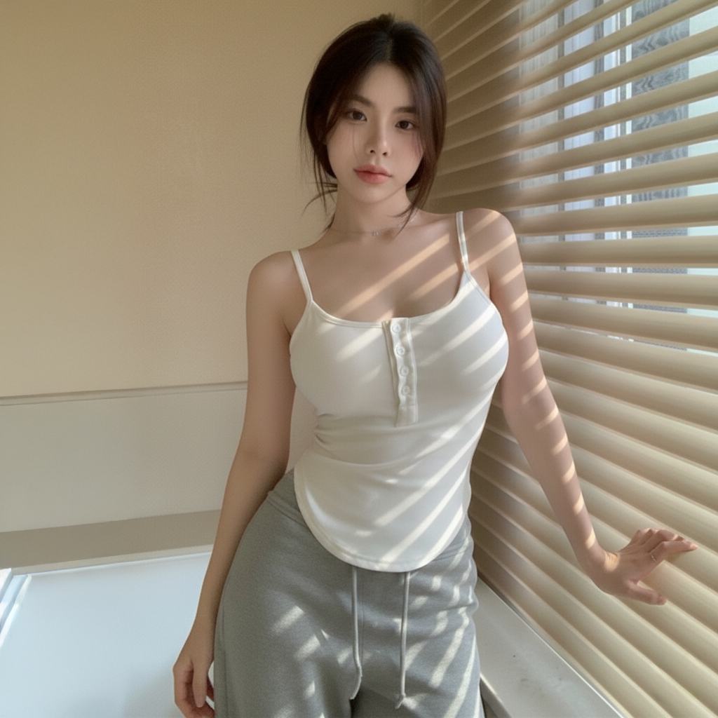 Áo 2 Dây Nữ Vạt Bầu PINKSTORE29 Phối Cúc Cài Cổ Gợi Cảm A5912