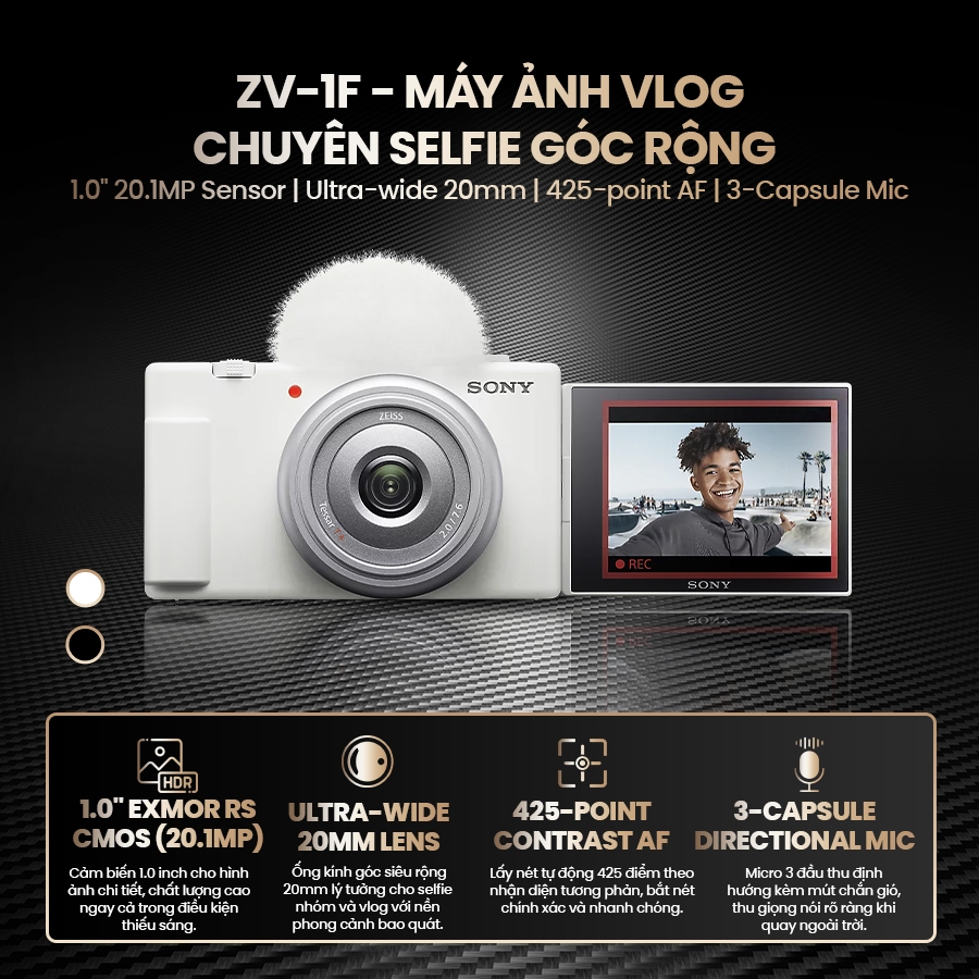 Máy ảnh vlog Sony ZV-1F cảm biến 1.0 inch 20.1MP cho hình ảnh chi tiết, ống kính 20mm góc siêu rộng q | BigBuy360 - bigbuy360.vn