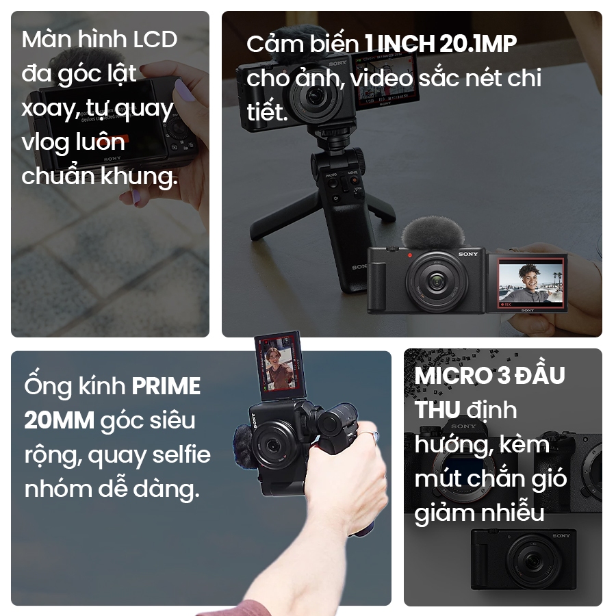 Máy ảnh vlog Sony ZV-1F cảm biến 1.0 inch 20.1MP cho hình ảnh chi tiết, ống kính 20mm góc siêu rộng q | BigBuy360 - bigbuy360.vn