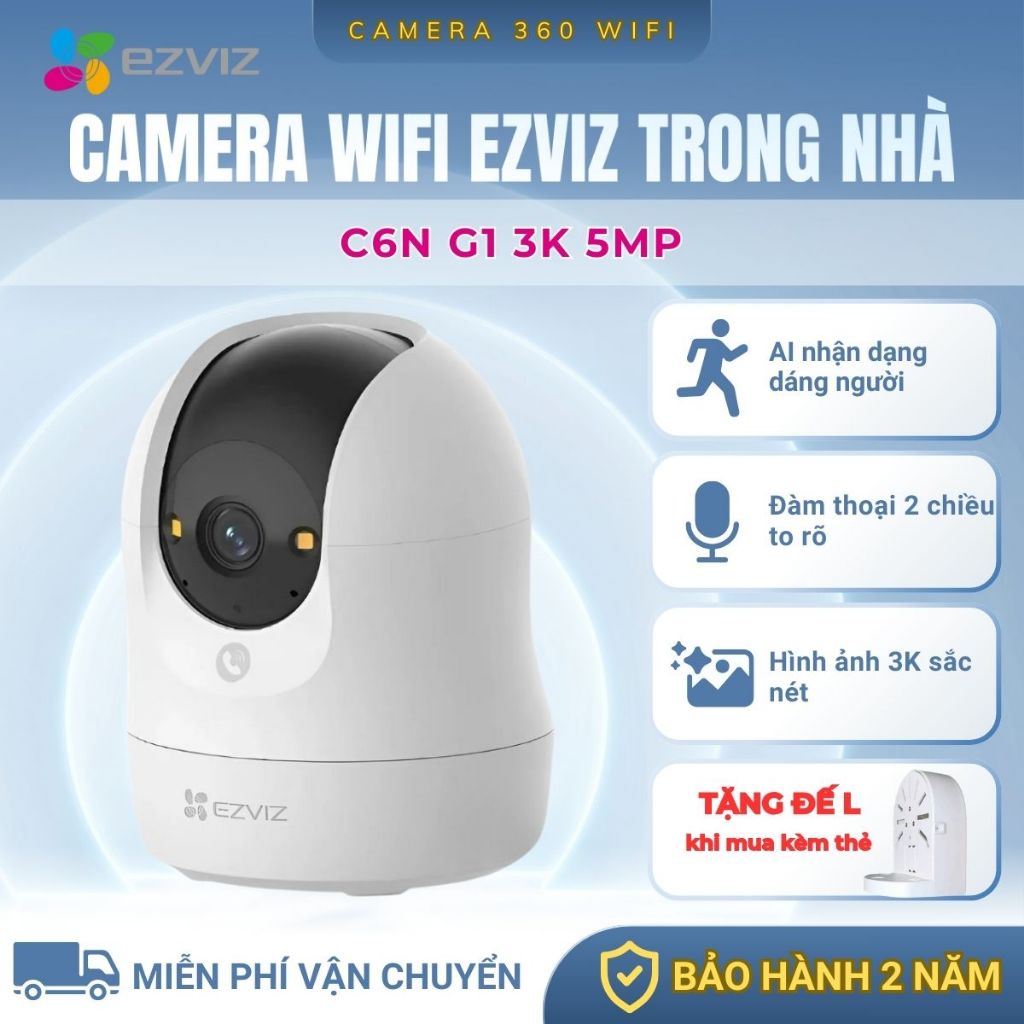 Camera Ezviz C6N G1 Độ Phân Giải 3K, Nhìn Đêm Có Màu, Cảnh Báo Tiếng Động Lớn, Hỗ Trợ Thẻ Nhớ 512GB