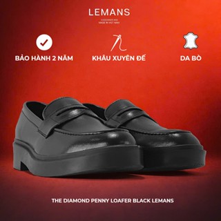 Giày da bò Penny Loafer Black LEMANS PL01D, da bò nguyên tấm, tăng chiều cao 4cm, bảo hành 24 tháng