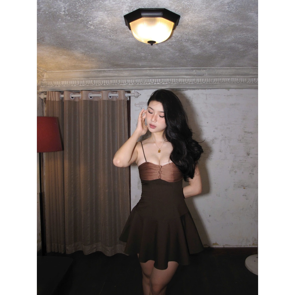 Đầm 2 dây cúp ngực lụa nâu Melt Dress | BigBuy360 - bigbuy360.vn