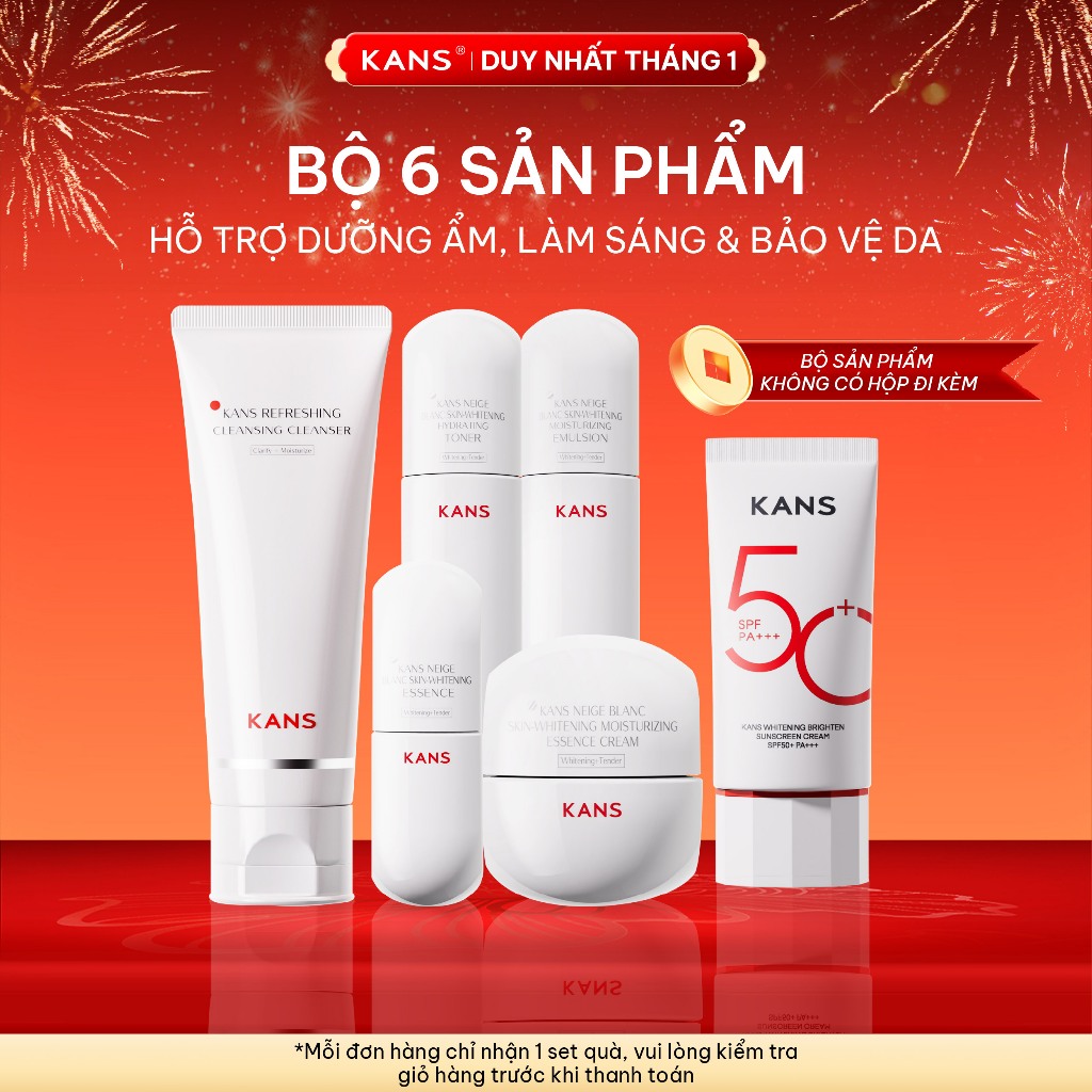 Combo Set Kans Dưỡng Ẩm Làm Trắng Da KANS Neige Blanc Skin-Whitening Đều Màu Mờ Thâm, Kem Chống Nắng