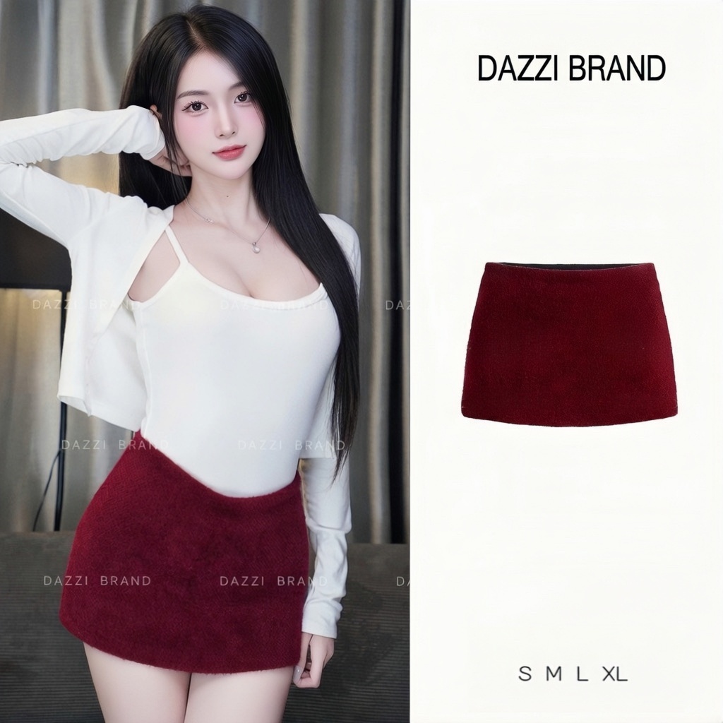 [KHOÁ KÉO PHÍA SAU] Chân váy nữ vải Lông Thỏ phong cách Y2K chữ A có lót trong dáng ngắn DAZZI V03 | BigBuy360 - bigbuy360.vn