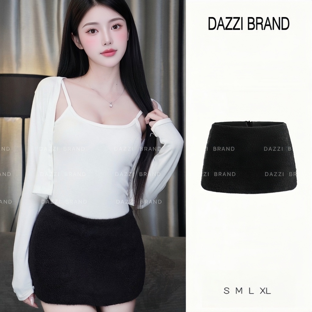 [KHOÁ KÉO PHÍA SAU] Chân váy nữ vải Lông Thỏ phong cách Y2K chữ A có lót trong dáng ngắn DAZZI V03 | BigBuy360 - bigbuy360.vn