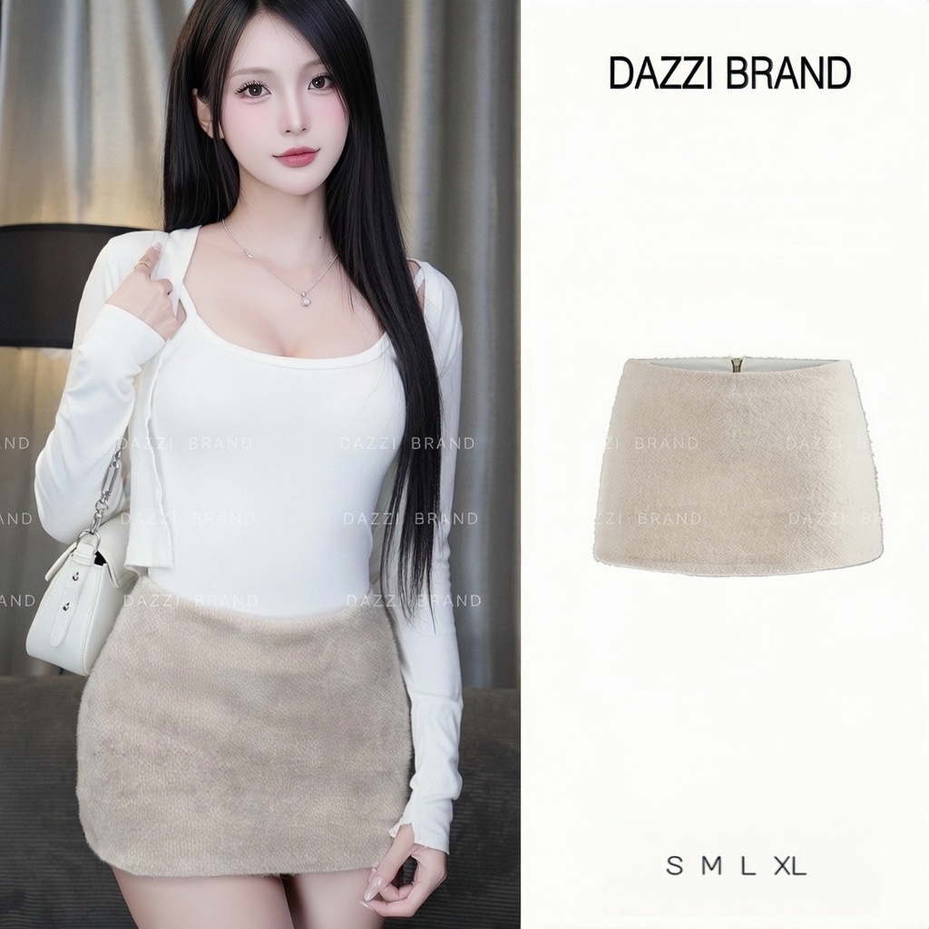 [KHOÁ KÉO PHÍA SAU] Chân váy nữ vải Lông Thỏ phong cách Y2K chữ A có lót trong dáng ngắn DAZZI V03 | BigBuy360 - bigbuy360.vn