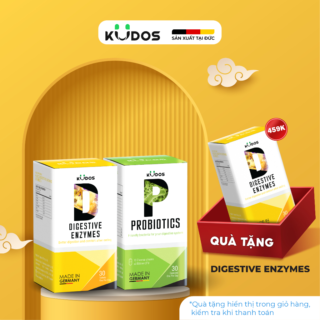 Combo Thực Phẩm Bảo Vệ Sức Khỏe  KUDOS PROBITICS + KUDOS DIGESTIVE ENZYMES (30 viên/hộp)