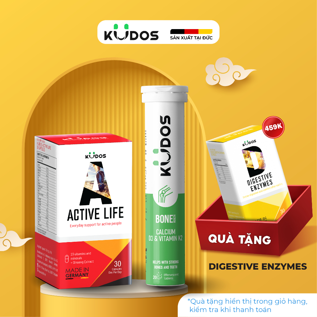 Combo Thực phẩm bảo vệ sức khỏe KUDOS ACTIVE LIFE 30 viên/hộp + KUDOS BONE HEALTH CALCIUM, D3 & VITA