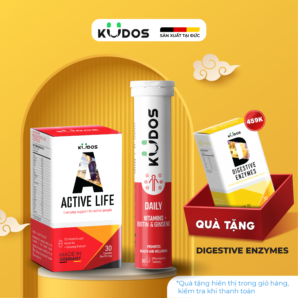 Combo Thực Phẩm Bảo Vệ Sức Khỏe KUDOS ACTIVE LIFE 30 viên/hộp + KUDOS DAILY VITAMINS PLUS BIOTIN & G