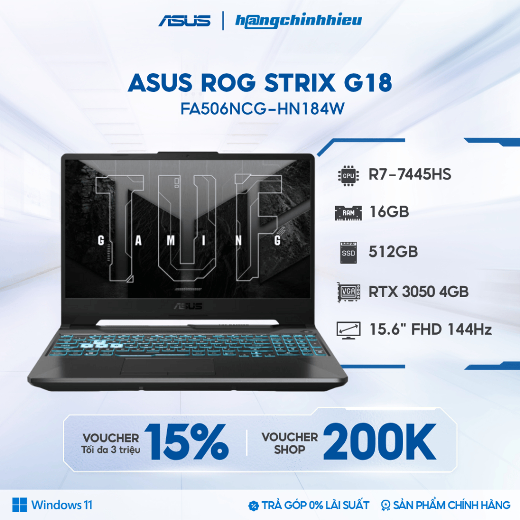 Laptop ASUS TUF Gaming A15 FA506NCG-HN184W Card GeForce RTX™ 3050 4GB | AMD R7-7445HS | 16GB | 512GB