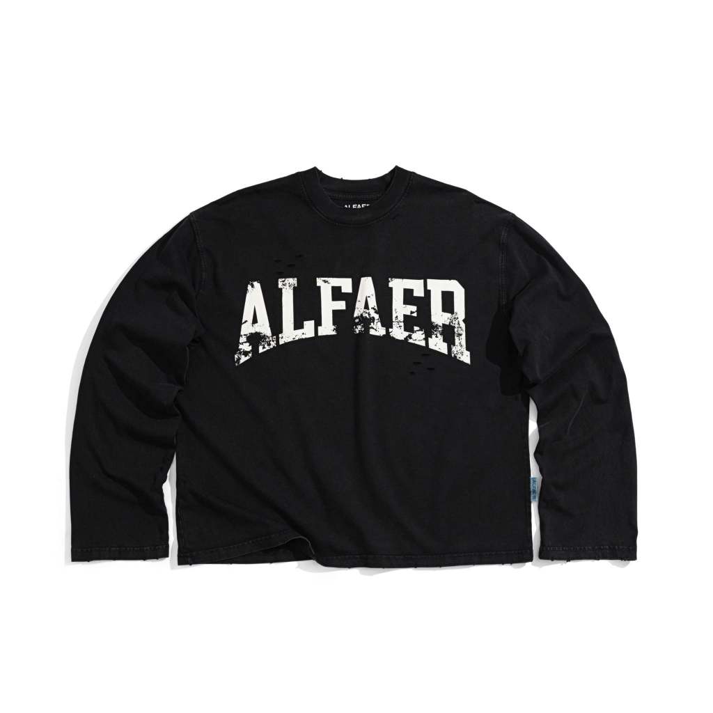 ÁO ALFAER ALFAER CRACKED LOGO LONGSLEEVE T-SHIRT - BLACK FADED