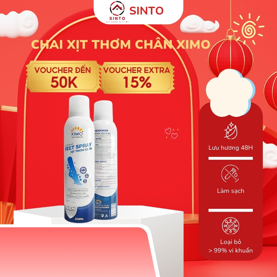 Chai xịt thơm khử mùi hôi chân Ximo Feet Spray 200ml,Bình sịt thơm giầy dép diệt khuẩn lưu hương 24h