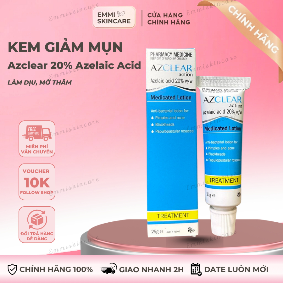Kem giảm mụn mờ thâm Azclear 20% Azelaic Acid 25g – Làm dịu da, thông thoáng lỗ chân lông