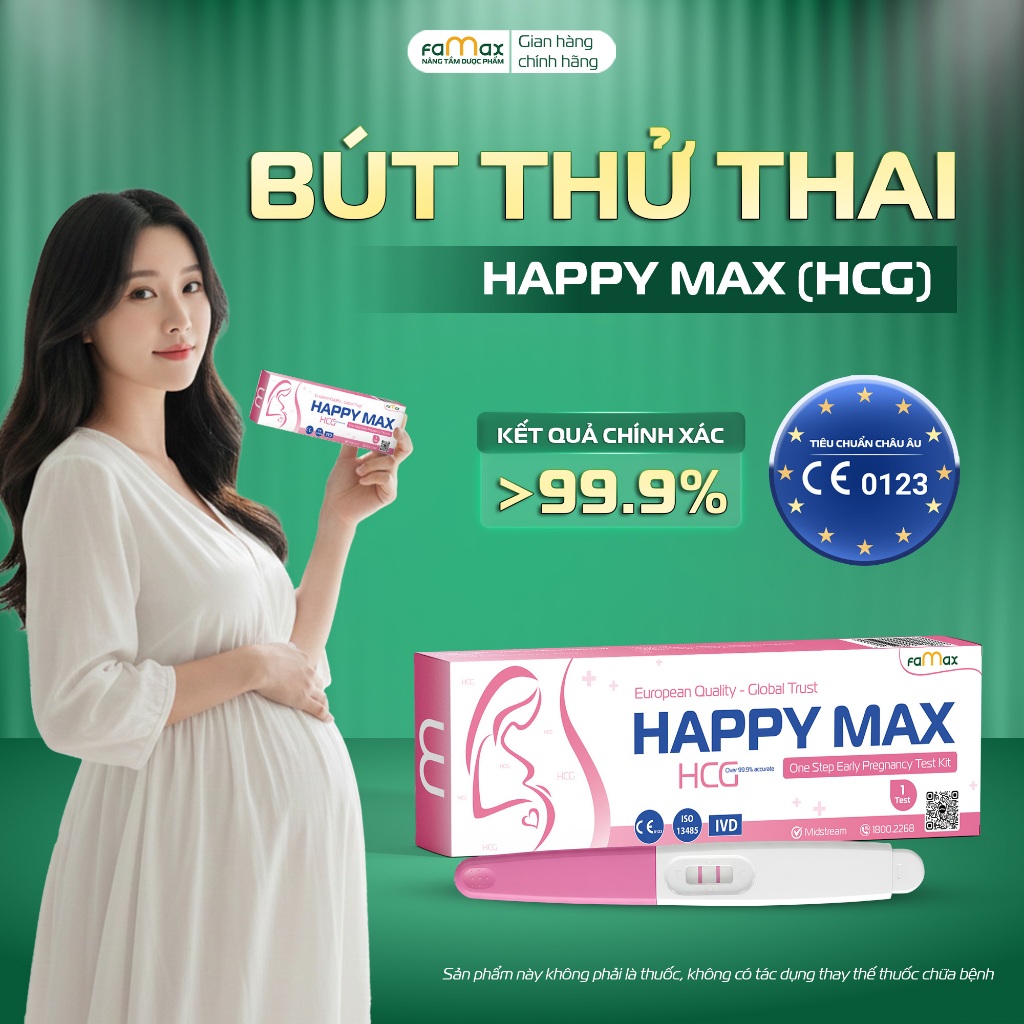 Bút thử thai Happy Max (HCG) của Dược Famax, có bảo mật che tên sản phẩm
