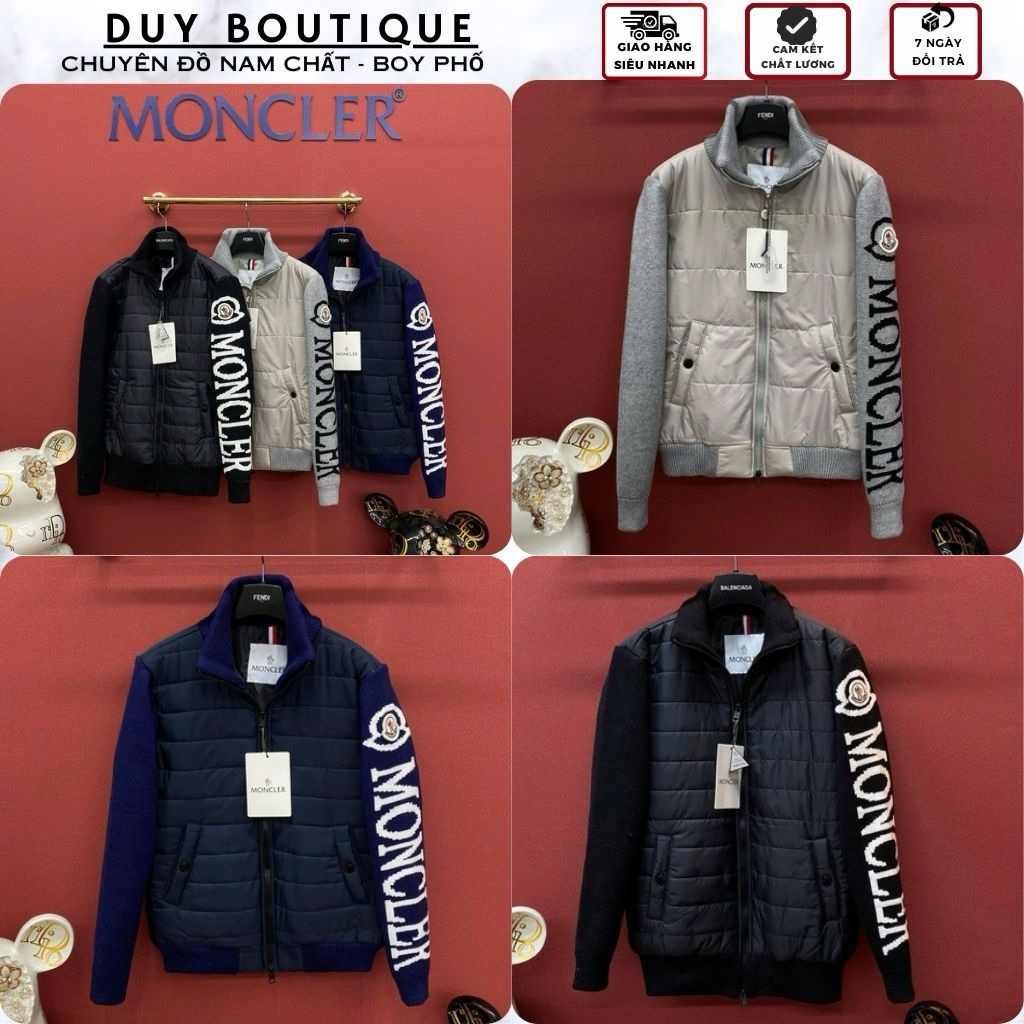 [3 Màu] Áo Khoác Phao Tay Len Phối Chữ Dệt MONCLER Quét Chip Cao Cấp - Áo Phao Nam Chuyện Tranh CỰc 