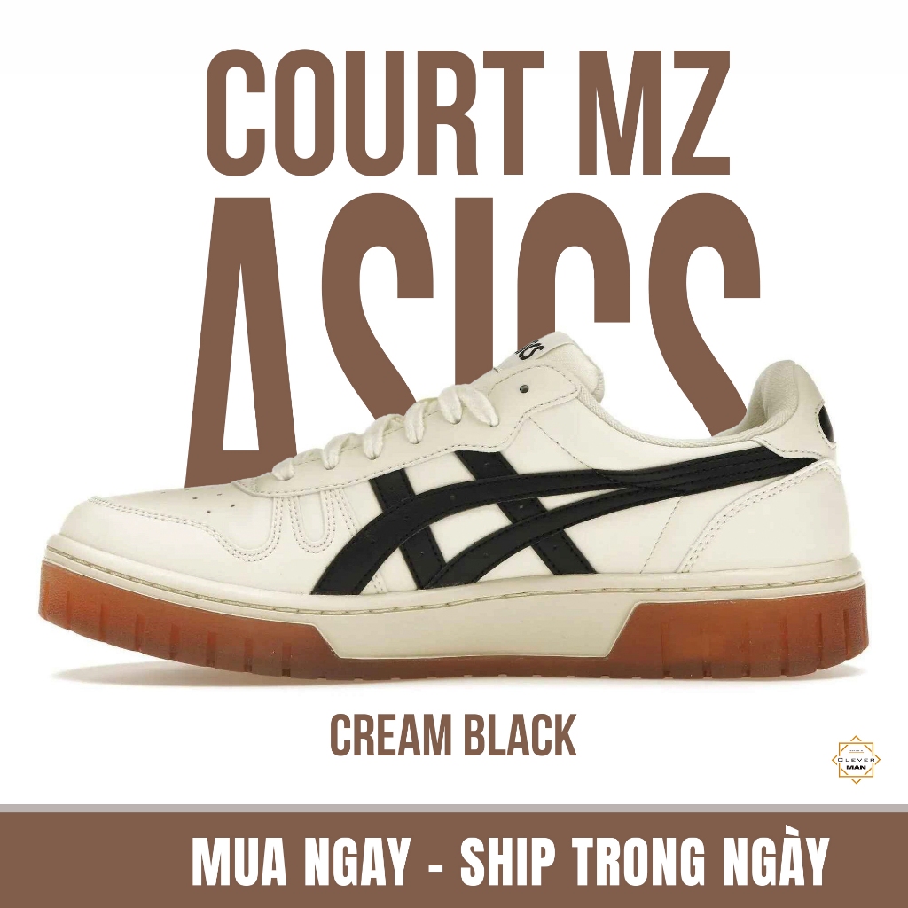 Giày Thể Thao Asics Court Mz Cream Black Màu Kem Vạch Đen Phù Hợp Cả Nam Và Nữ Clever Man Store