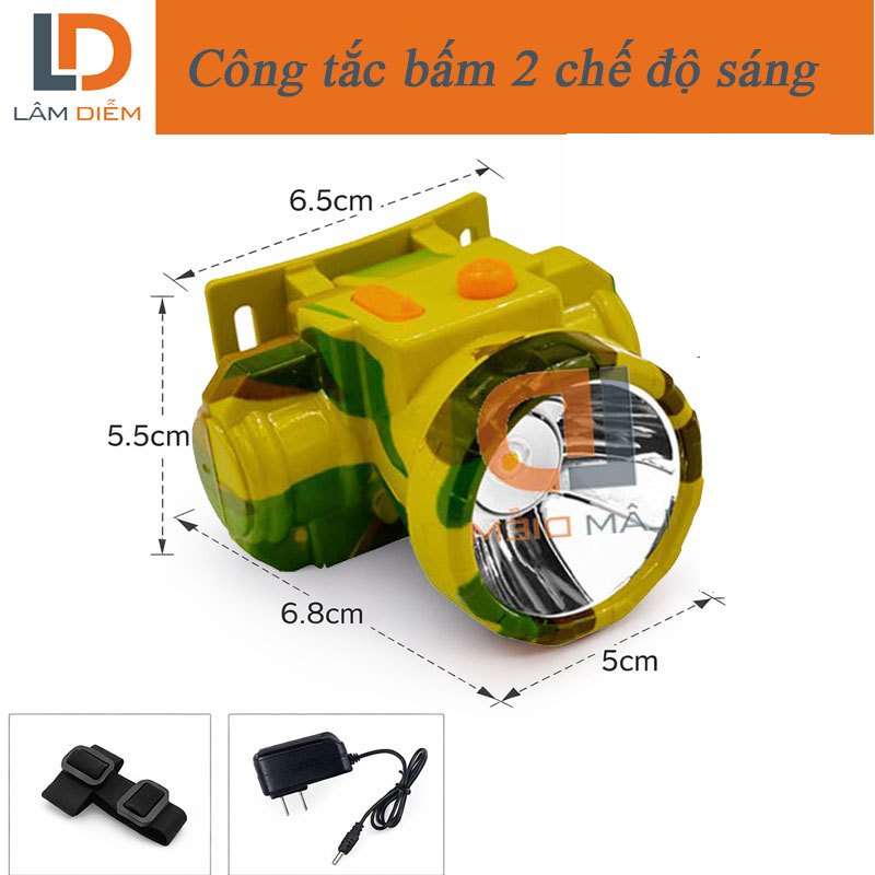 Đèn Đội Đầu Pin Sạc Led Siêu Sáng A2 choá 5cm nhỏ gọn 2 chế độ sáng