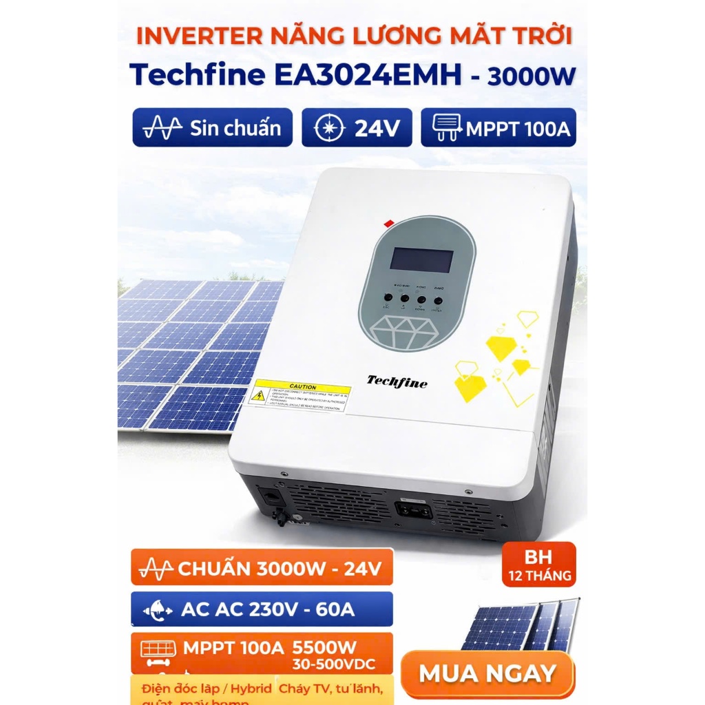 Biến Tần, Inverter năng lượng mặt trời Techfine EA3024EMH – 3000W – Sin chuẩn – 24V – MPPT 100A