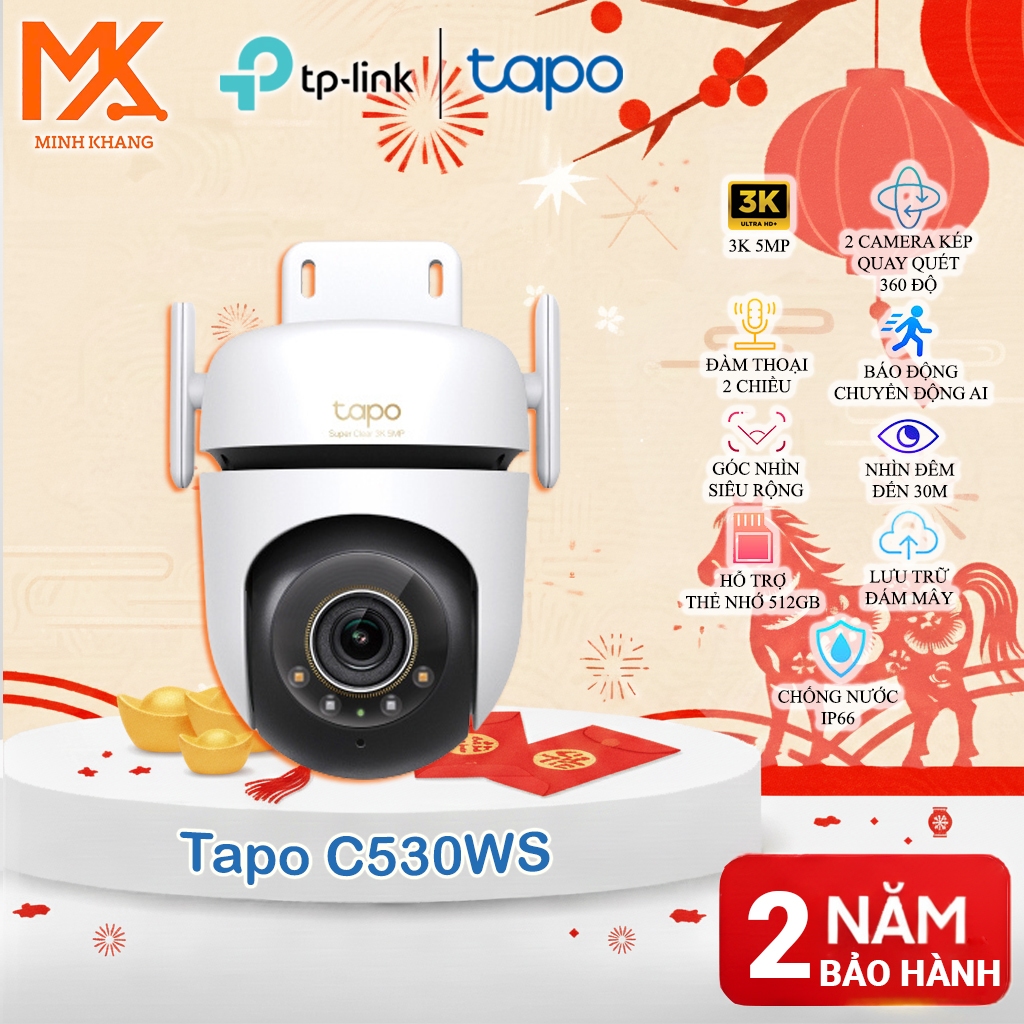 [Tapo Chính Hãng] Camera Wi-Fi Ngoài Trời Tapo C530WS – An Ninh 4MP, Quay Quét 360°, Chuẩn Màu Ban Đ