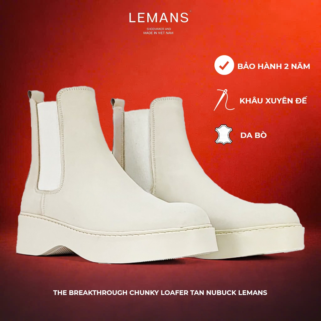 [Breakthrough Chunky CHELSEA Boots Tan Lemans] Da lộn đế cao 6cm Full cao su BH 24T