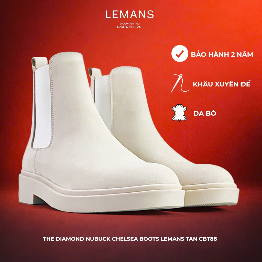 [BOOTS DA NUBUCK TAN] Chelsea Boots da lộn màu Tan LEMANS đế tan hạt kim cương tăng cao 4cm khuôn độ