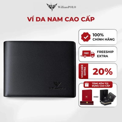Ví da nam cao cấp, bóp nam da WILLIAMPOLO chính hãng thiết kế trẻ trung kèm hộp và túi POLO191476