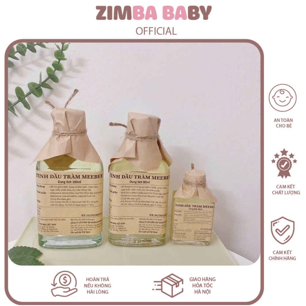 Tinh dầu tràm Huế nguyên chất cho bé Meebee mùi thơm dịu nhẹ dùng được với bé sơ sinh và trẻ em nhỏ