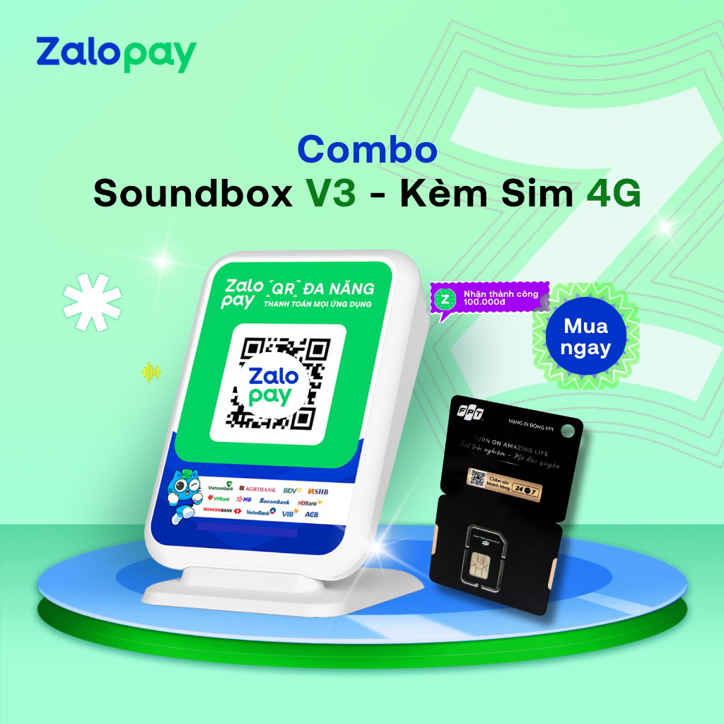 [Chính Hãng] Loa Thông Báo Doanh Thu - Sinh Lời Tự Động -  Zalopay Box V3 - Bản Tiết Kiệm kèm Sim 4G