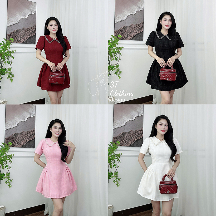 Đầm váy nữ đi tiệc Dạ Tweed cao cấp cổ kim sa đính đá dáng váy chữ A có dây kéo form bigsize 40 - 80