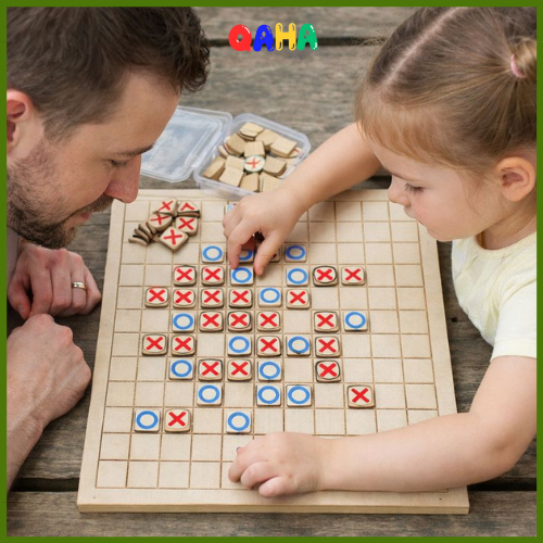 Bộ cờ caro gỗ cờ xo hỗ trợ trẻ phát triển tư duy khả năng ghi nhớ và nhận biết, đồ chơi cờ ca rô gỗ