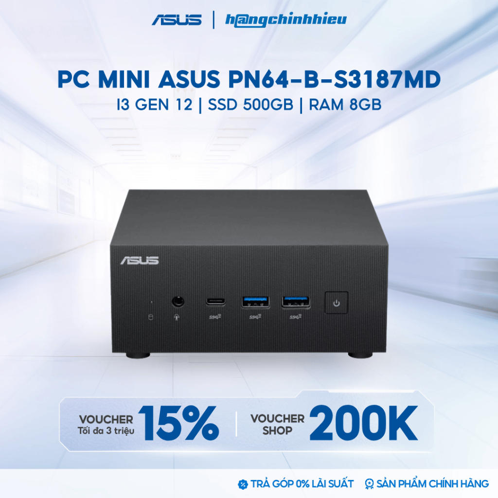 PC mini Asus PN64-B-S3187MD – i3 Gen 12, SSD 500GB, RAM 8GB, siêu gọn cho văn phòng hiện đại