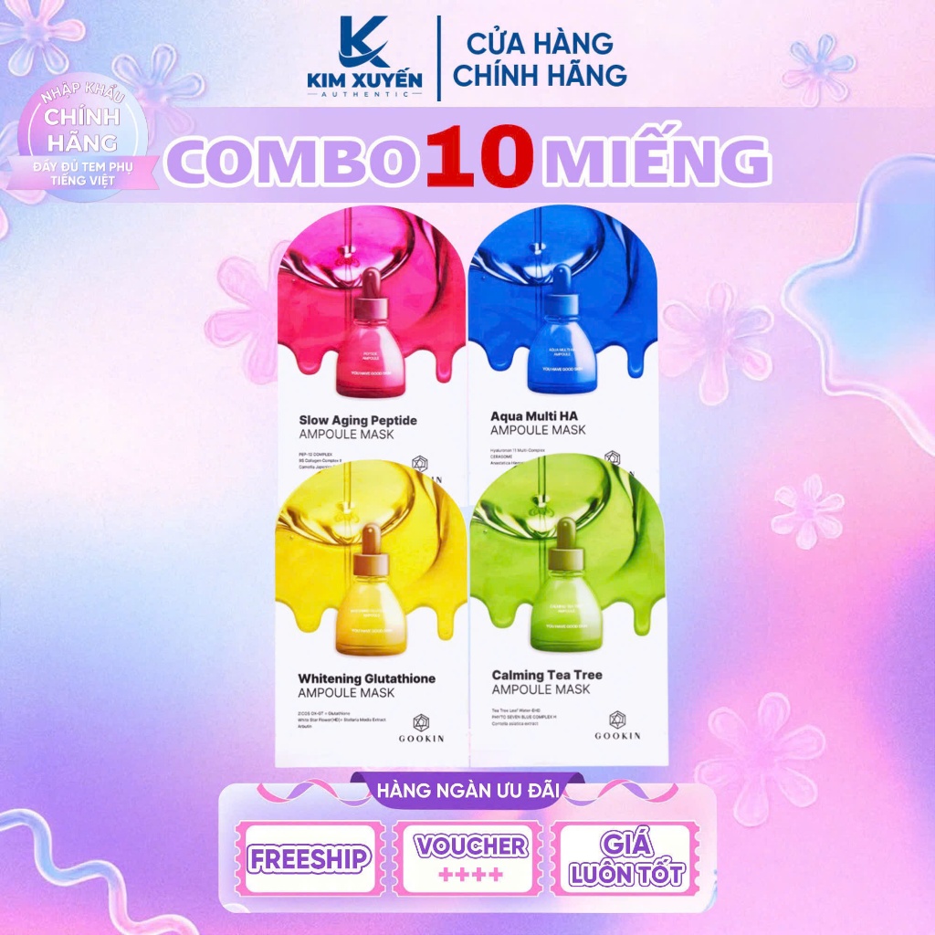 [ Hộp 10 Miếng ] Mặt nạ giấy dưỡng ẩm, sáng da Gookin Ampoule Mask