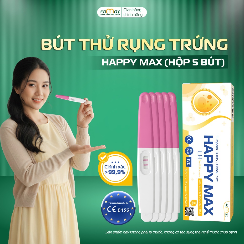 Bút thử rụng trứng Happy Max – Hộp 5 bút của Dược Famax, có che tên sản phẩm