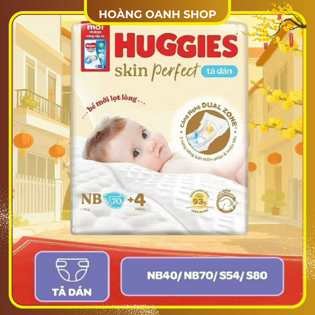 Tã Dán Sơ Sinh Huggies NB70+4 S80+2 Huggies skin perfect