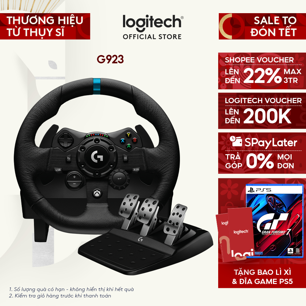 Vô lăng & bàn đạp chơi game Logitech G923 - Phản hồi lực TRUEFORCE, ly hợp kép, tay cầm bọc da