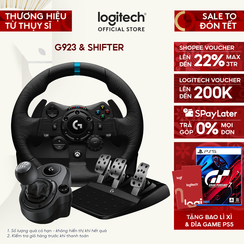 Combo Vô lăng bàn đạp chơi game Logitech G923 và Cần Số Logitech Shifter - Phản hồi lực TRUEFORCE 10