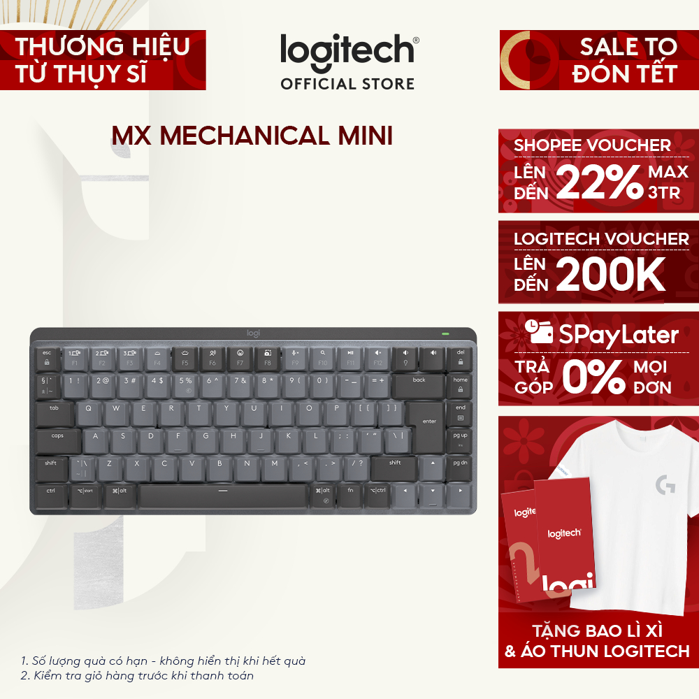 Bàn phím cơ không dây Logitech MX Mechanical Mini  – Tactile, chiếu sáng nền, sạc USB-C