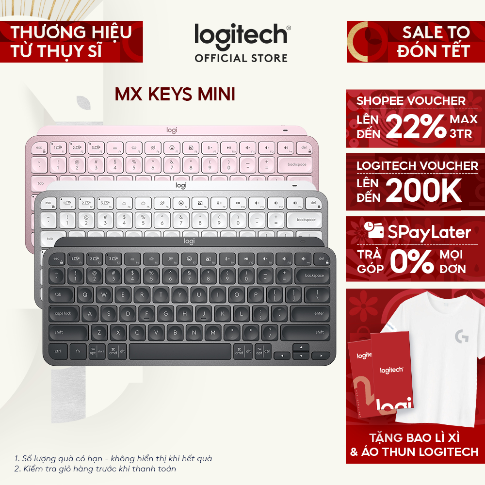 Bàn phím không dây Bluetooth Logitech MX Keys Mini - Nhỏ gọn, Phím tắt thông minh