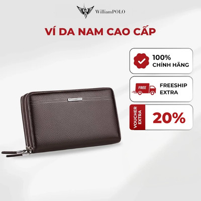 Ví nam cầm tay dáng đứng cao cấp WILLIAMPOLO chính hãng, bóp nam da thanh lịch kèm hộp và túi POLO163